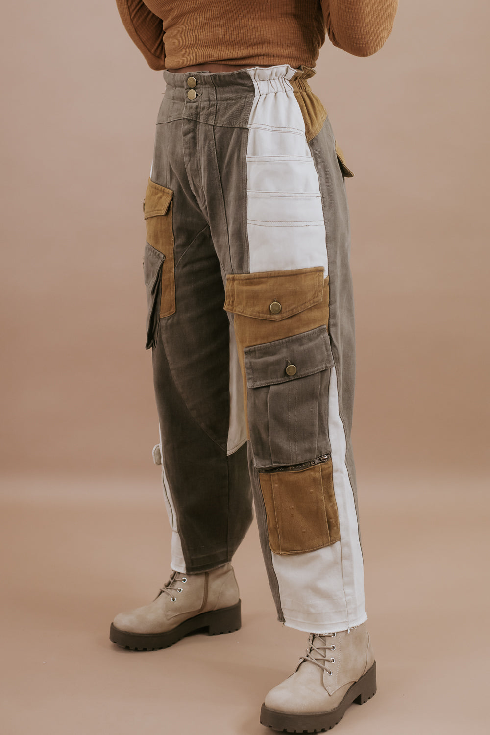 A Step Above Color Blocked Cargo Pants, Olive