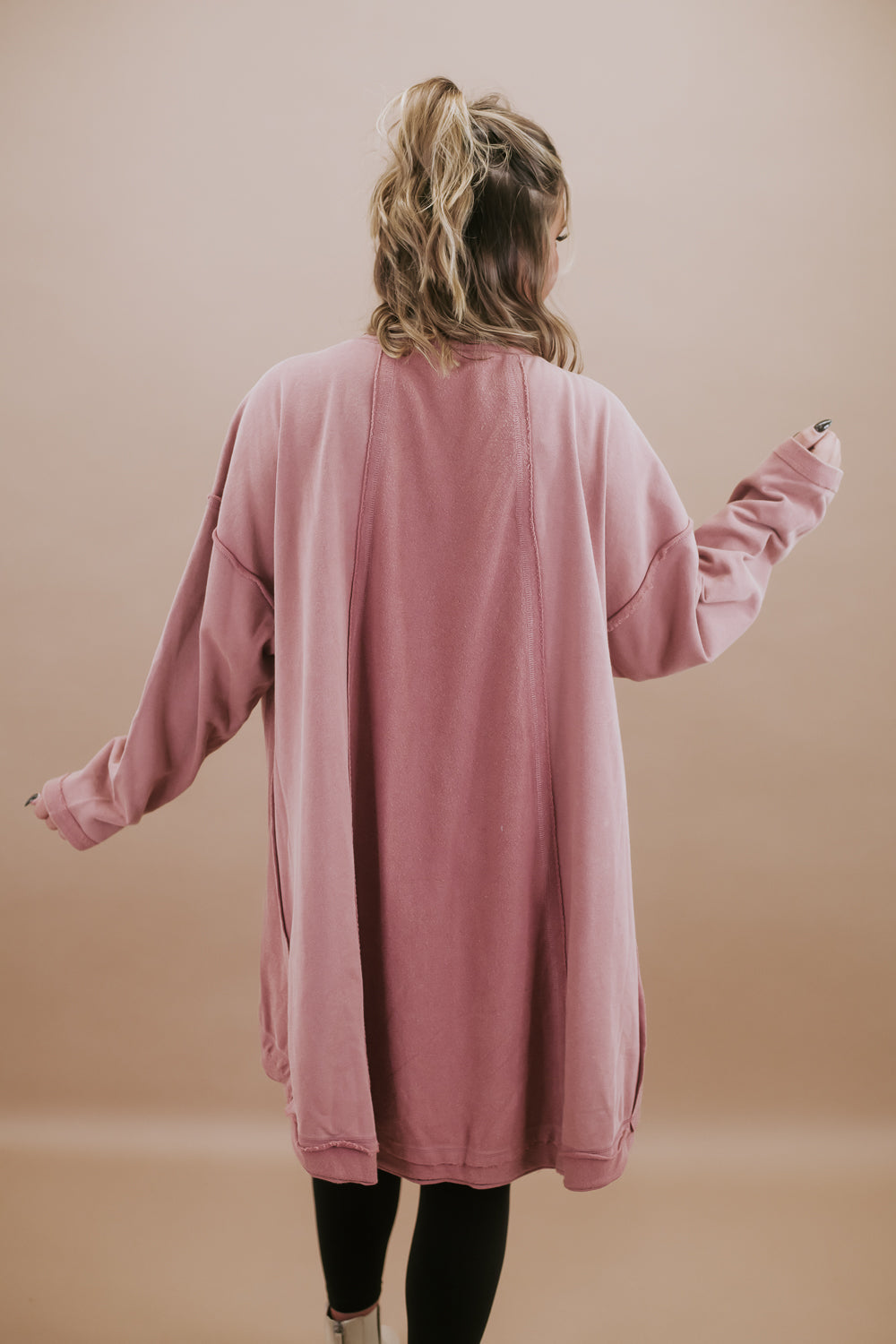 Mineral Washed Oversized Tunic Pullover, Mauve