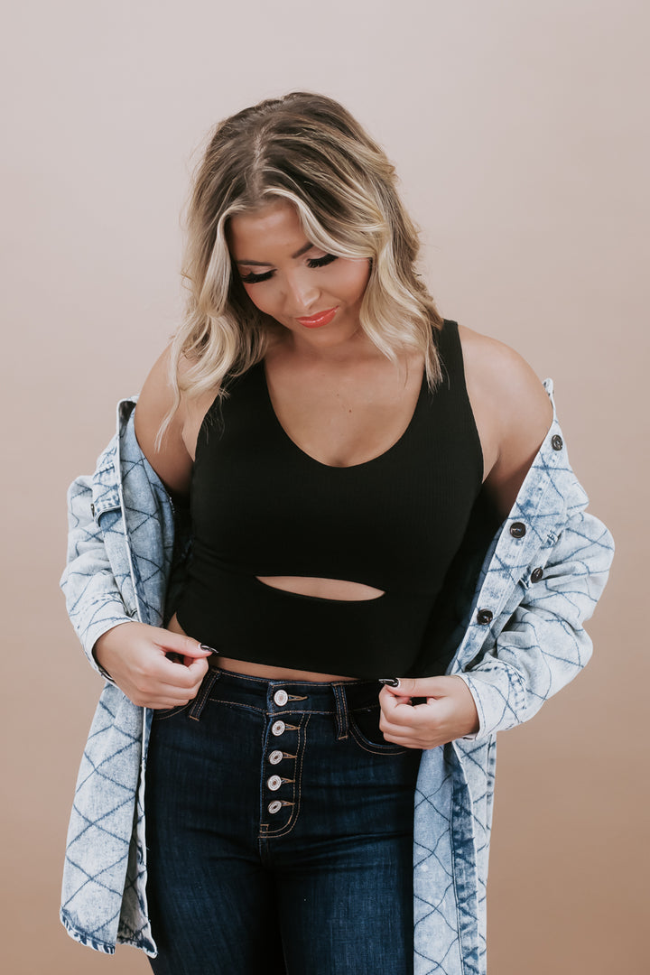 Just the Thing Ribbed Crop Top, Black
