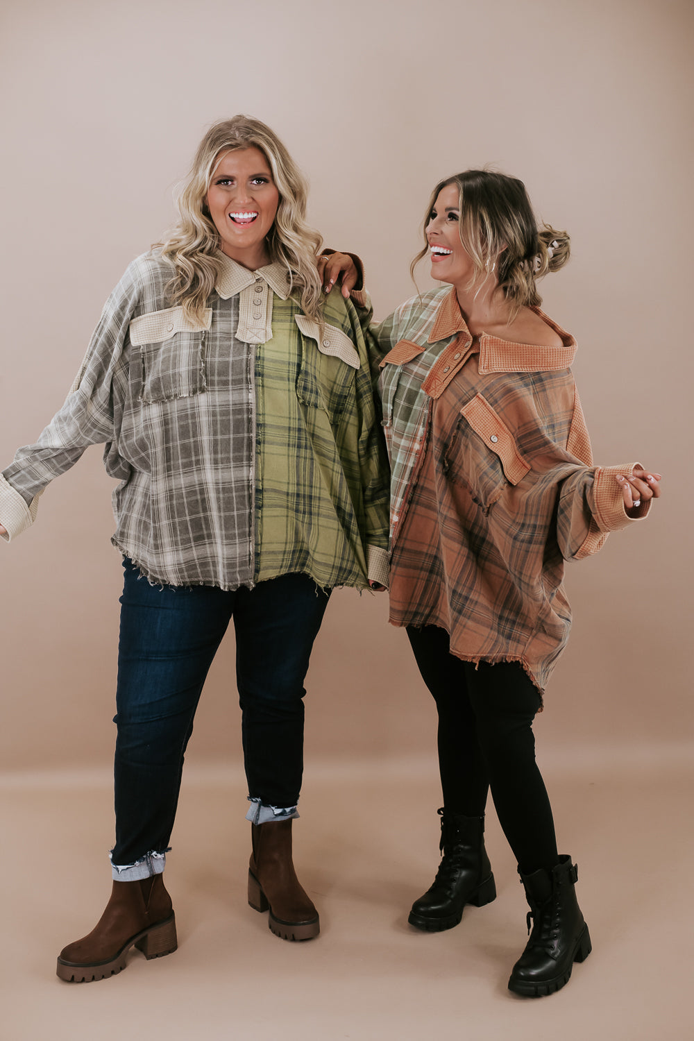 Mineral Washed Plaid Pullover, Taupe