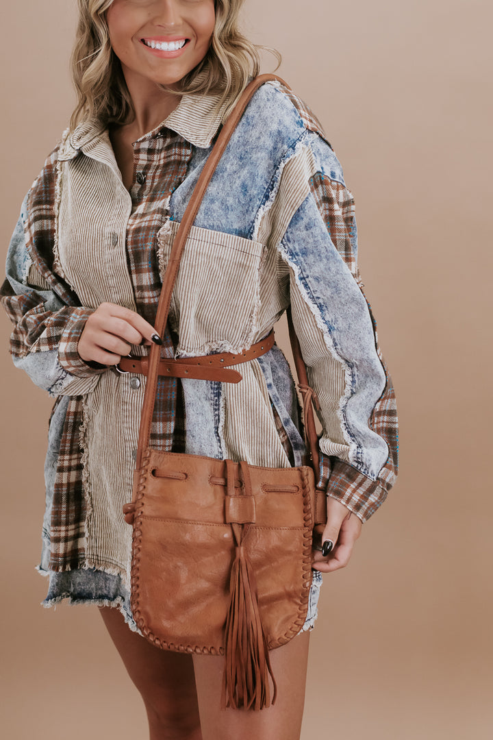 Memphis Drawstring Leather XBody, Tan