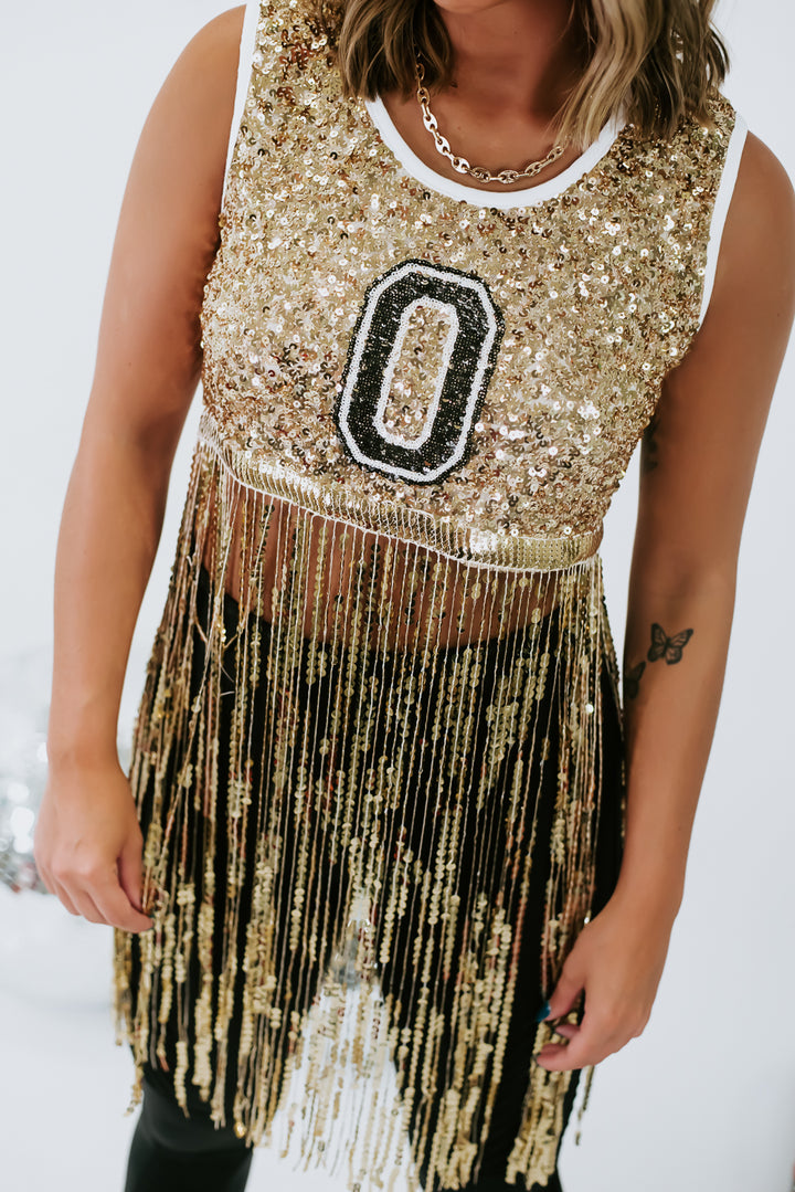 Shine For Gameday Sequin Tank, Gold