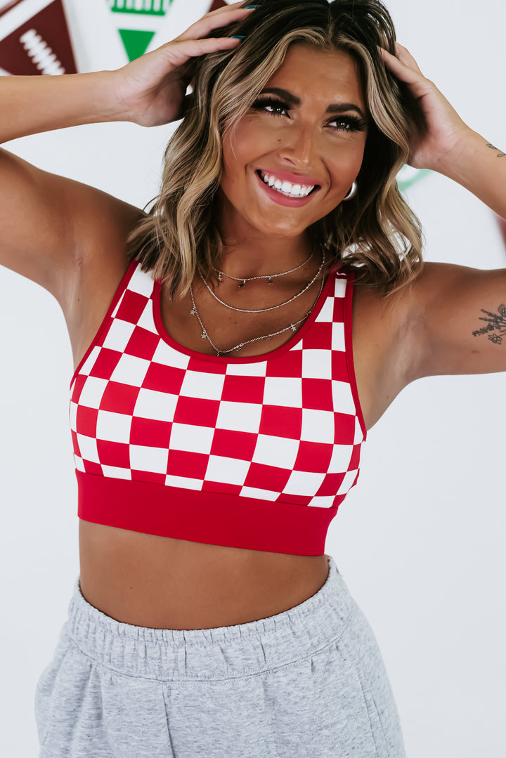 Feeling Fit Thick Strap Checkered Sports Bra, Red