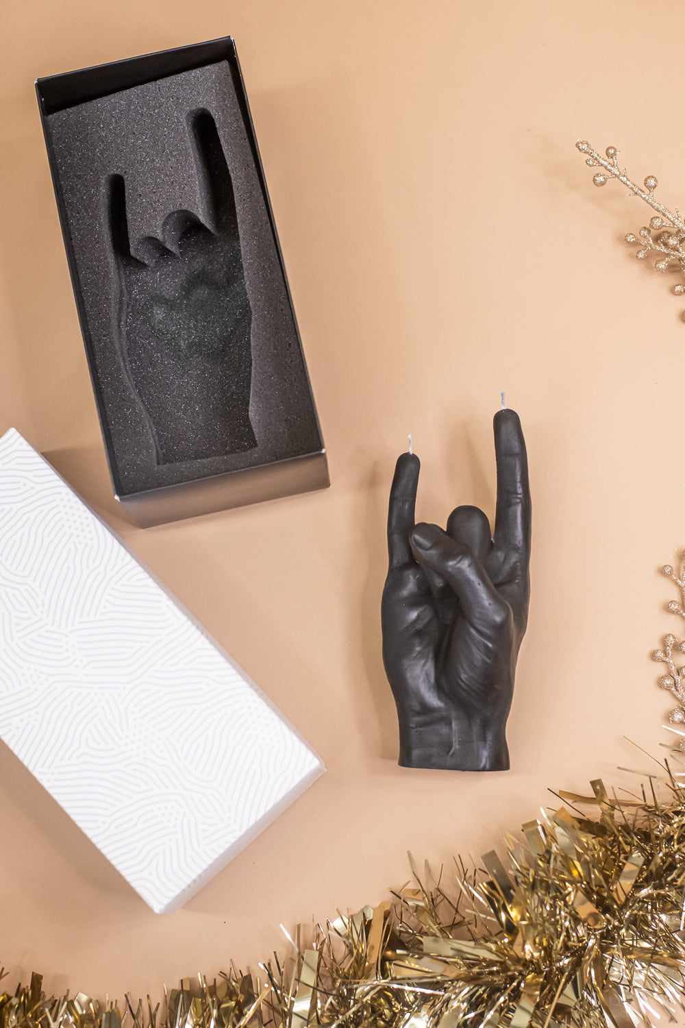 Hand Gesture Candle, Rock On Black
