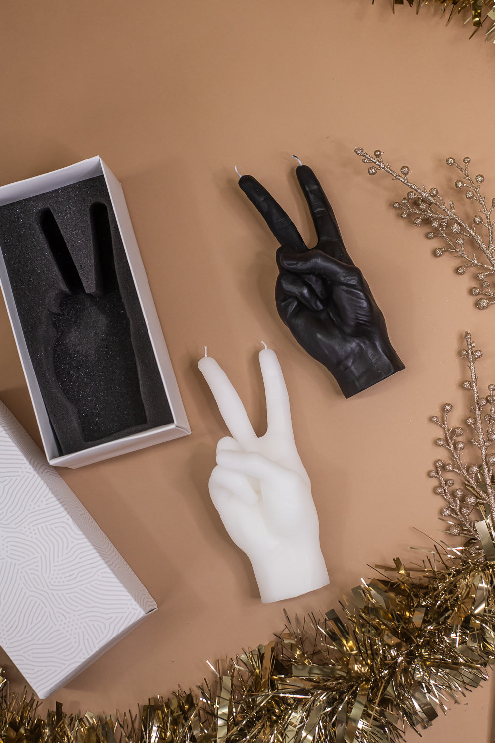 Hand Gesture Candle, Peace Black
