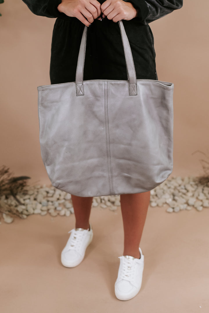 Phoenix Large Leather Shopper Bag, Grey