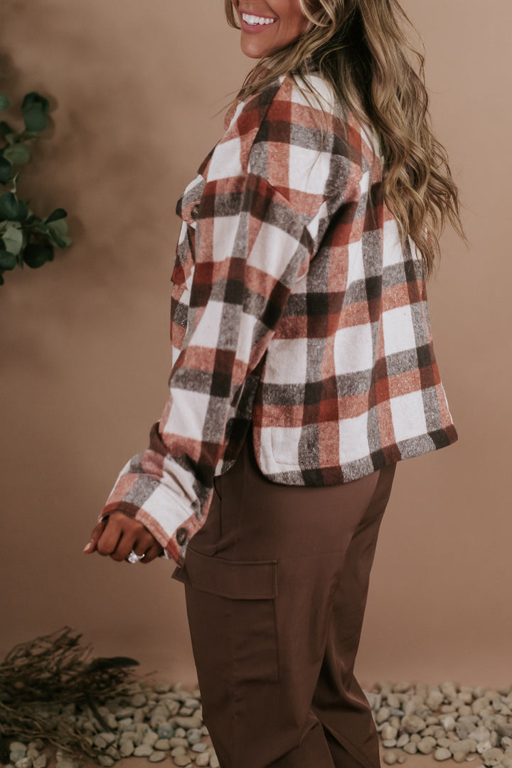 Falling for Flannel Button Up, Brown/Cream/Rust