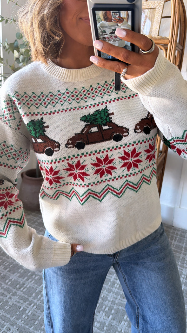 Christmas Tree Farm Sweater, Ivory/Combo