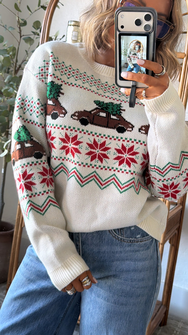 Christmas Tree Farm Sweater, Ivory/Combo