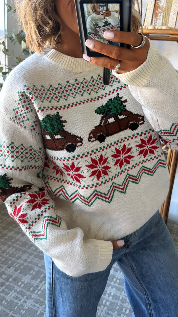 Christmas Tree Farm Sweater, Ivory/Combo