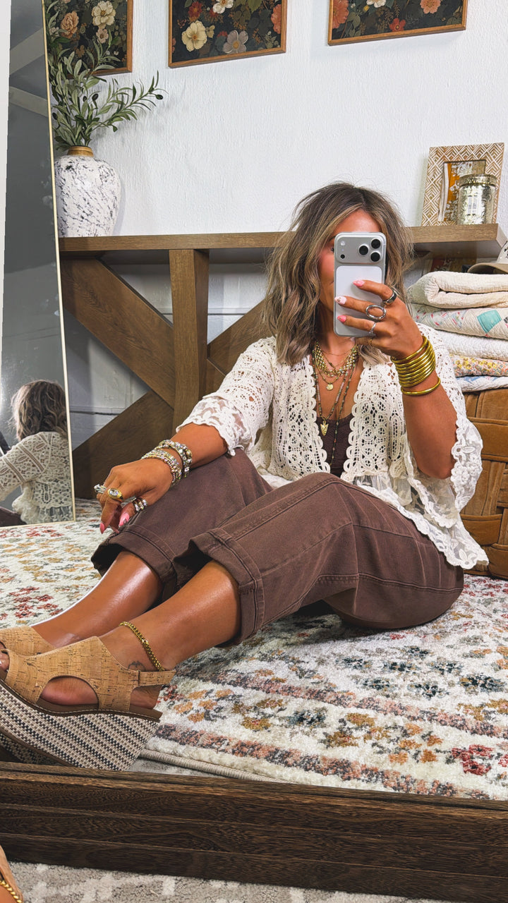 Clover Wind Crochet Cardigan Top, Natural