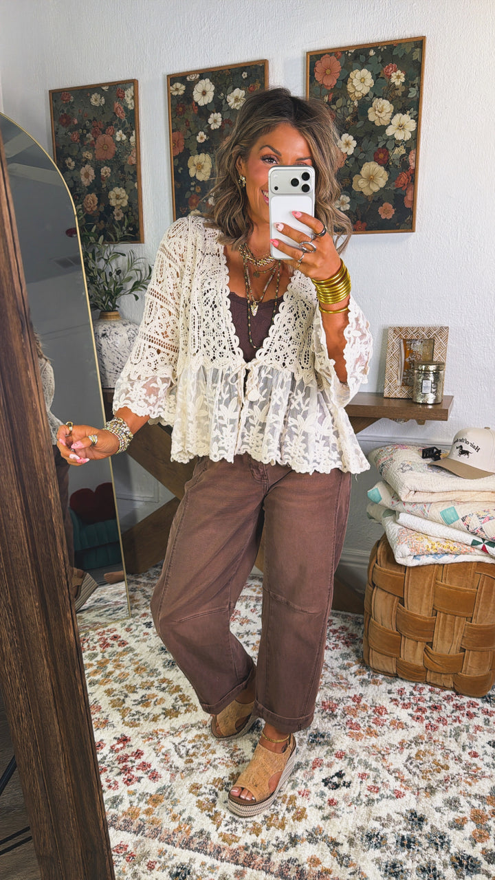 Clover Wind Crochet Cardigan Top, Natural