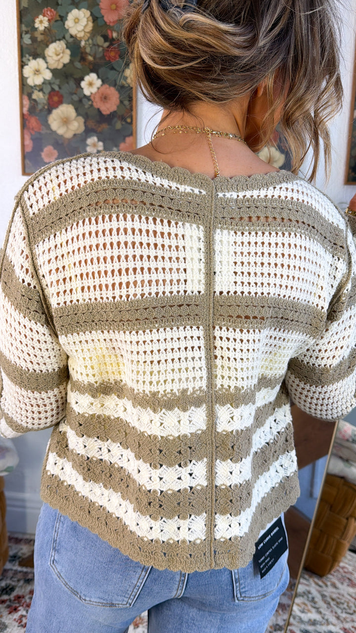 Flower Sprout Knit Cardigan, Mocha Multi