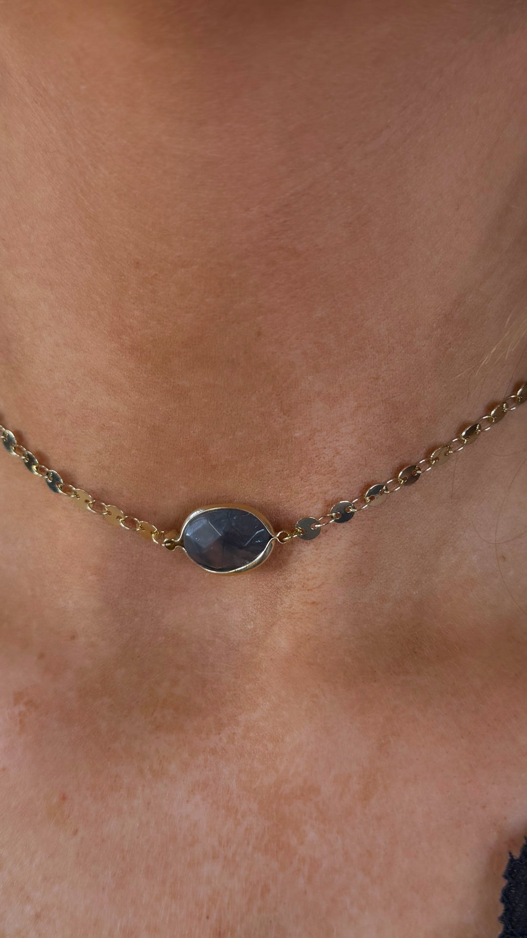 Gem Stone Choker Necklace, Grey/Gold