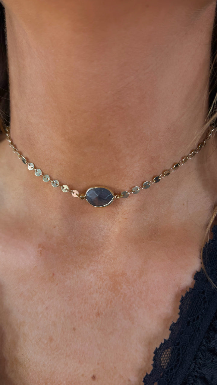 Gem Stone Choker Necklace, Grey/Gold