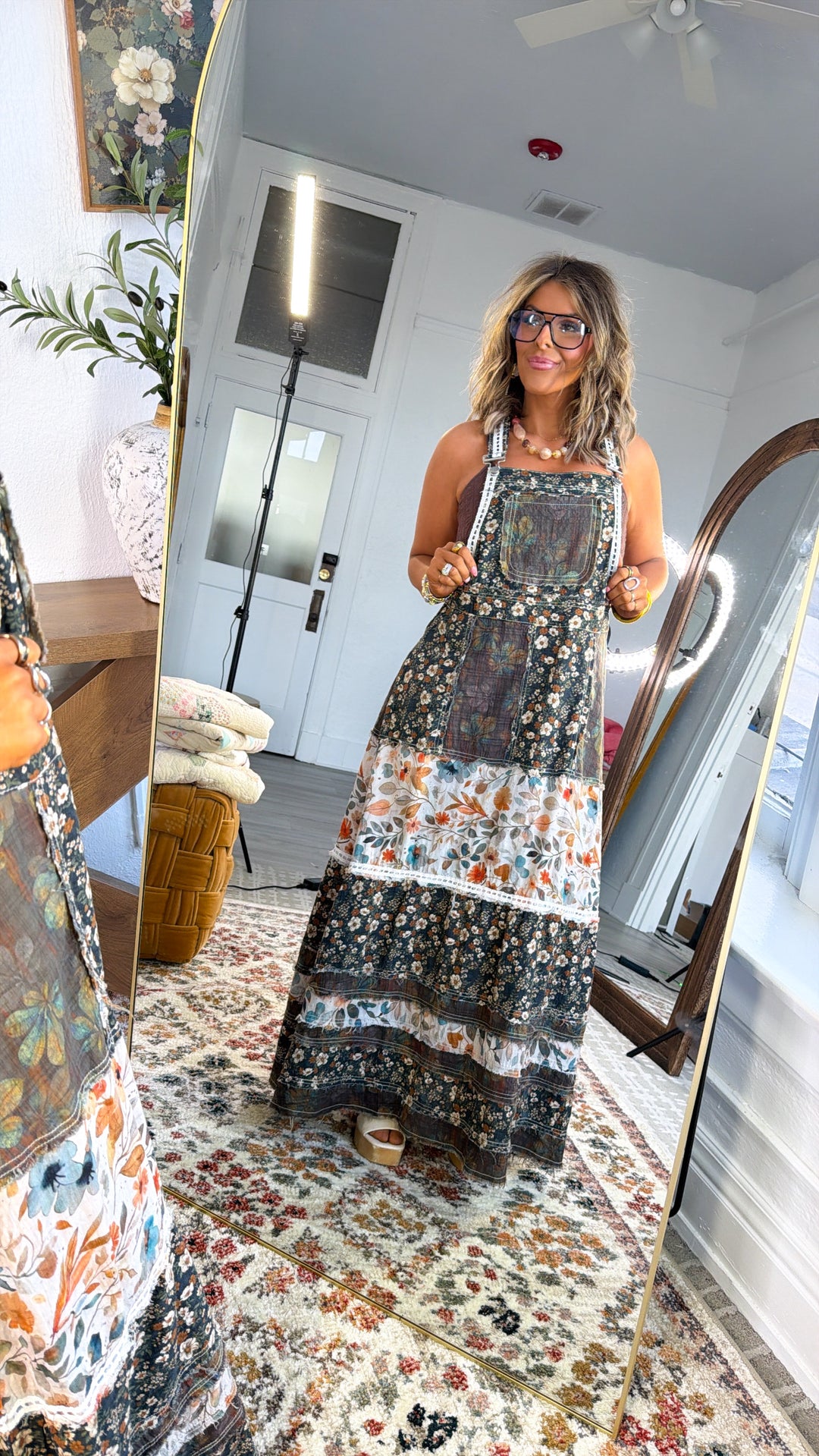 Blush Field Overall Dress, Olive Multi