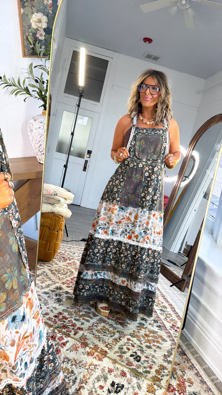 Blush Field Overall Dress, Olive Multi