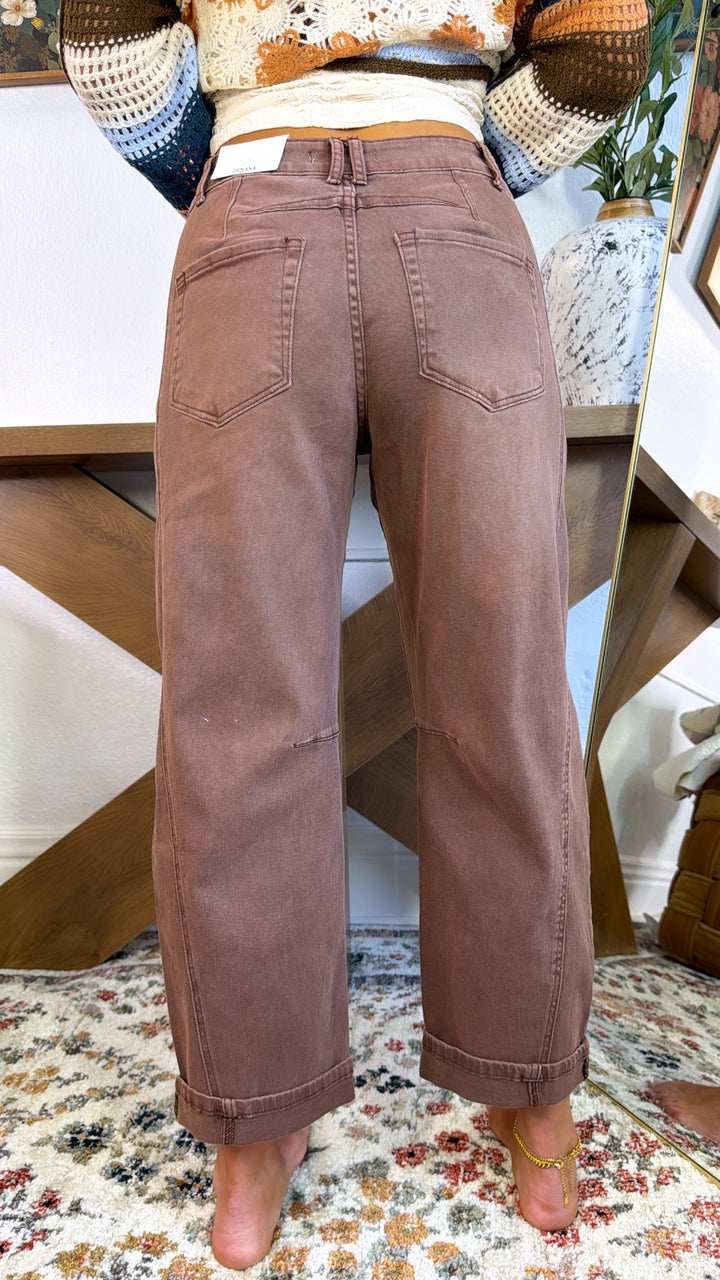 Breezy Brown Barrel Jeans