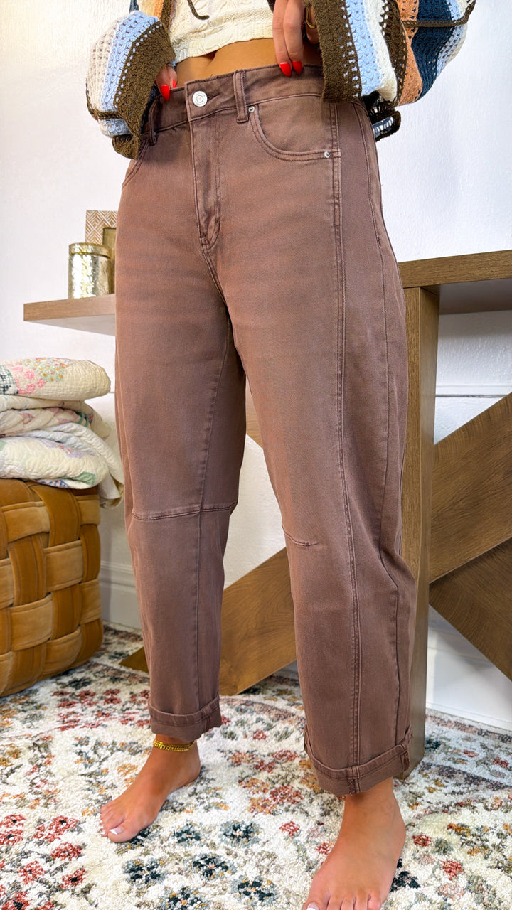 Breezy Brown Barrel Jeans