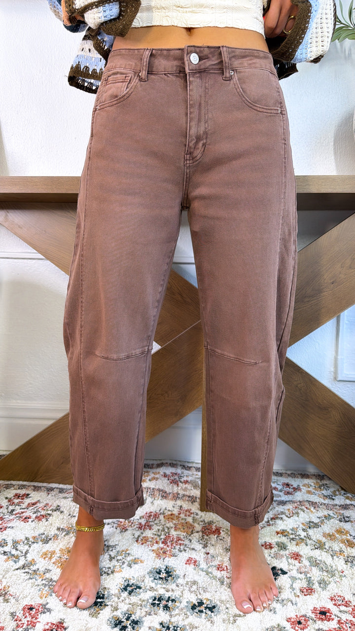 Breezy Brown Barrel Jeans