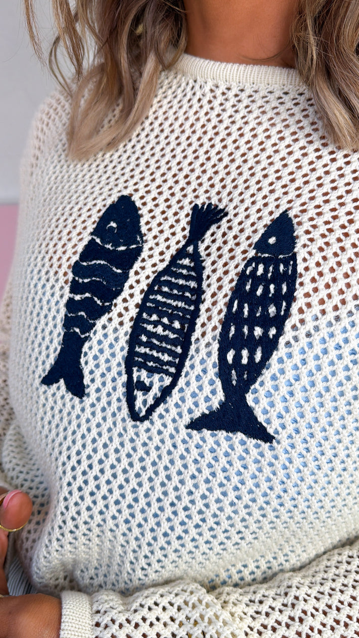 Gone Sailing Sweater, Natural/Navy