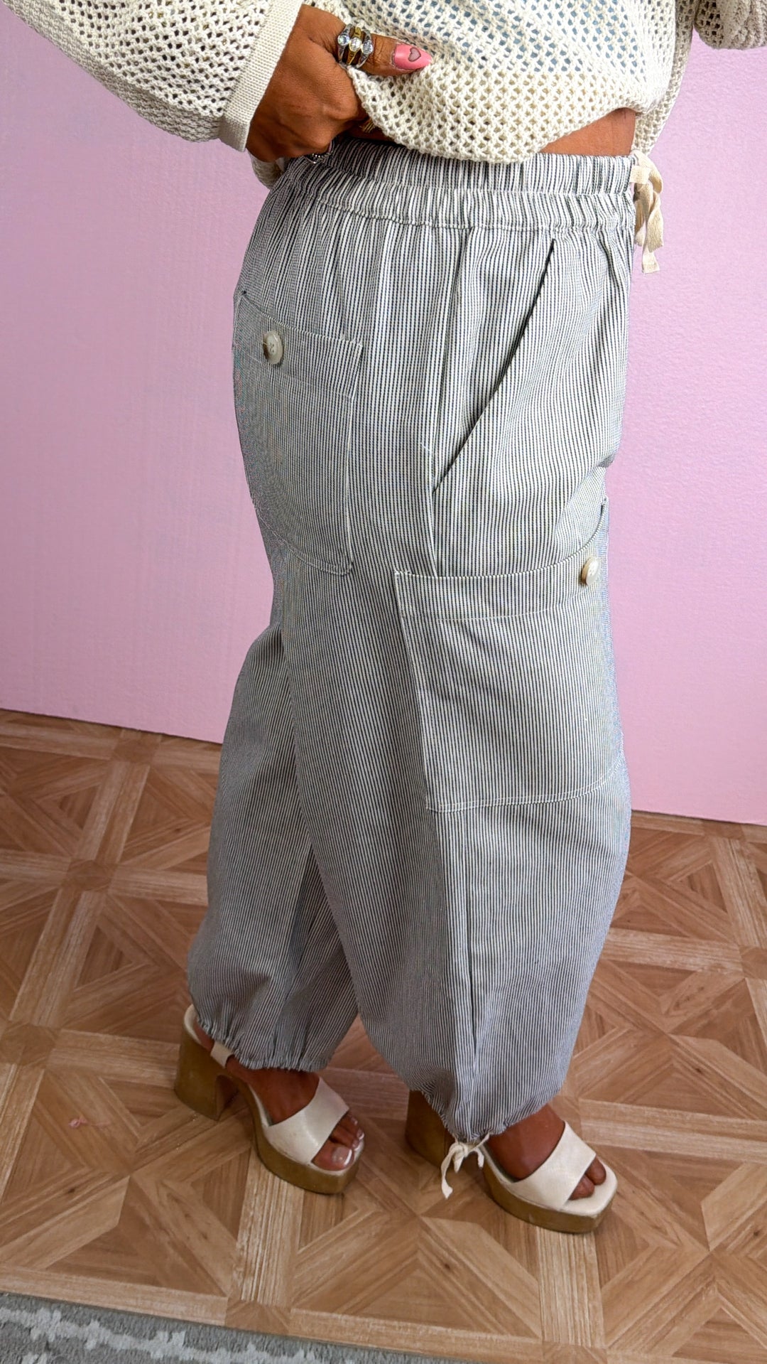 The Coastal Striped Pant, Black/Natural