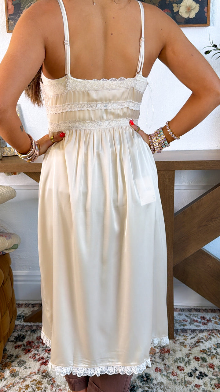 Bay Satin Button Front Slip, Champagne