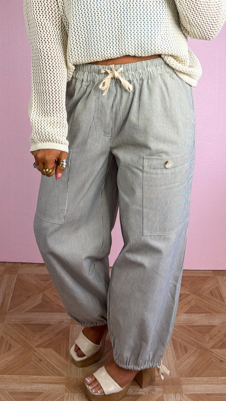 The Coastal Striped Pant, Black/Natural