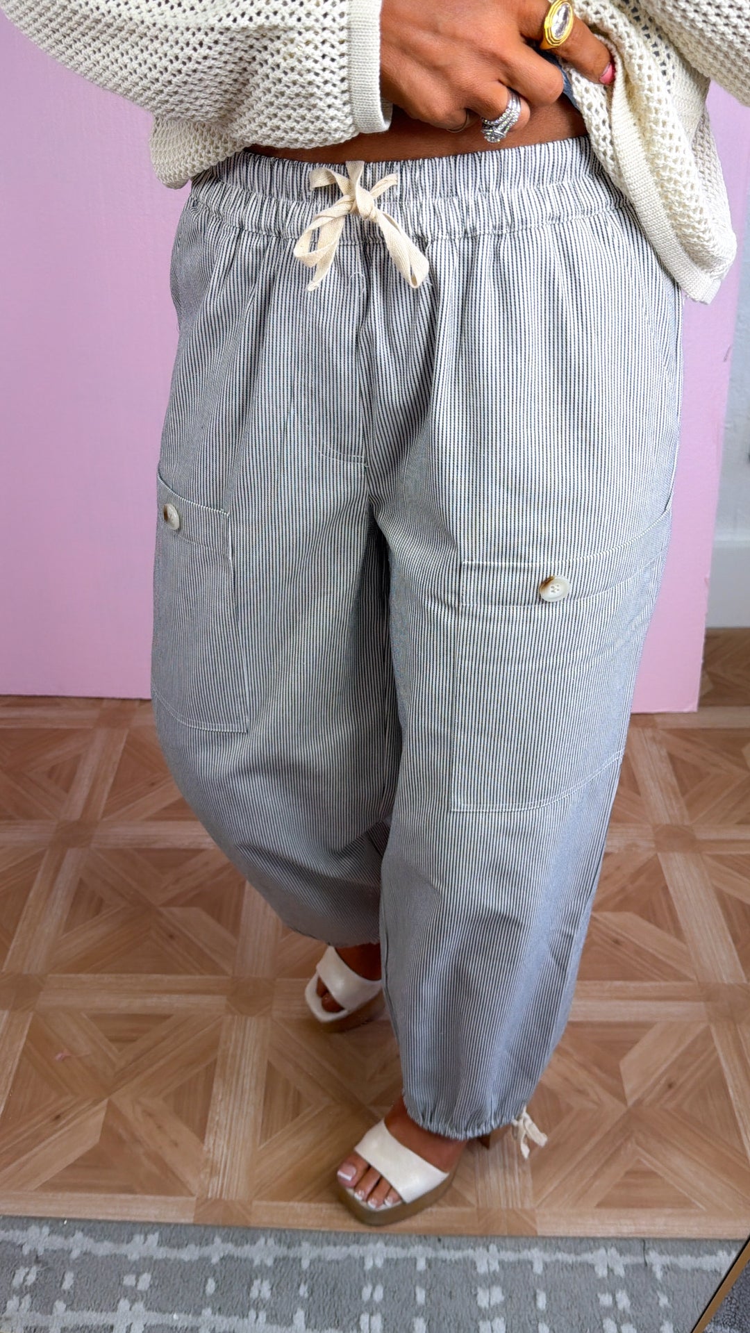 The Coastal Striped Pant, Black/Natural