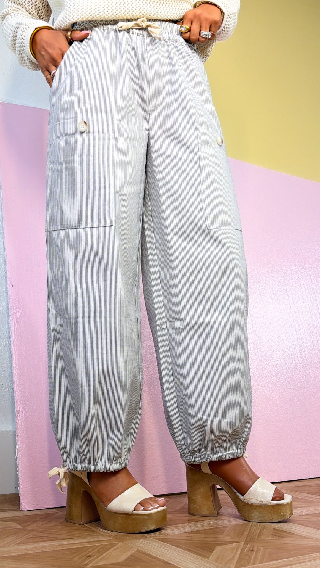 The Coastal Striped Pant, Black/Natural