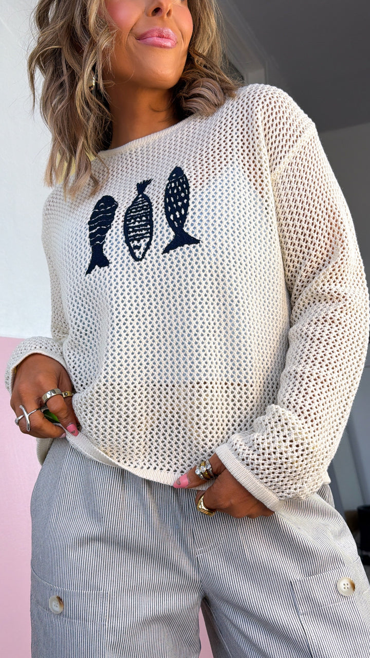Gone Sailing Sweater, Natural/Navy