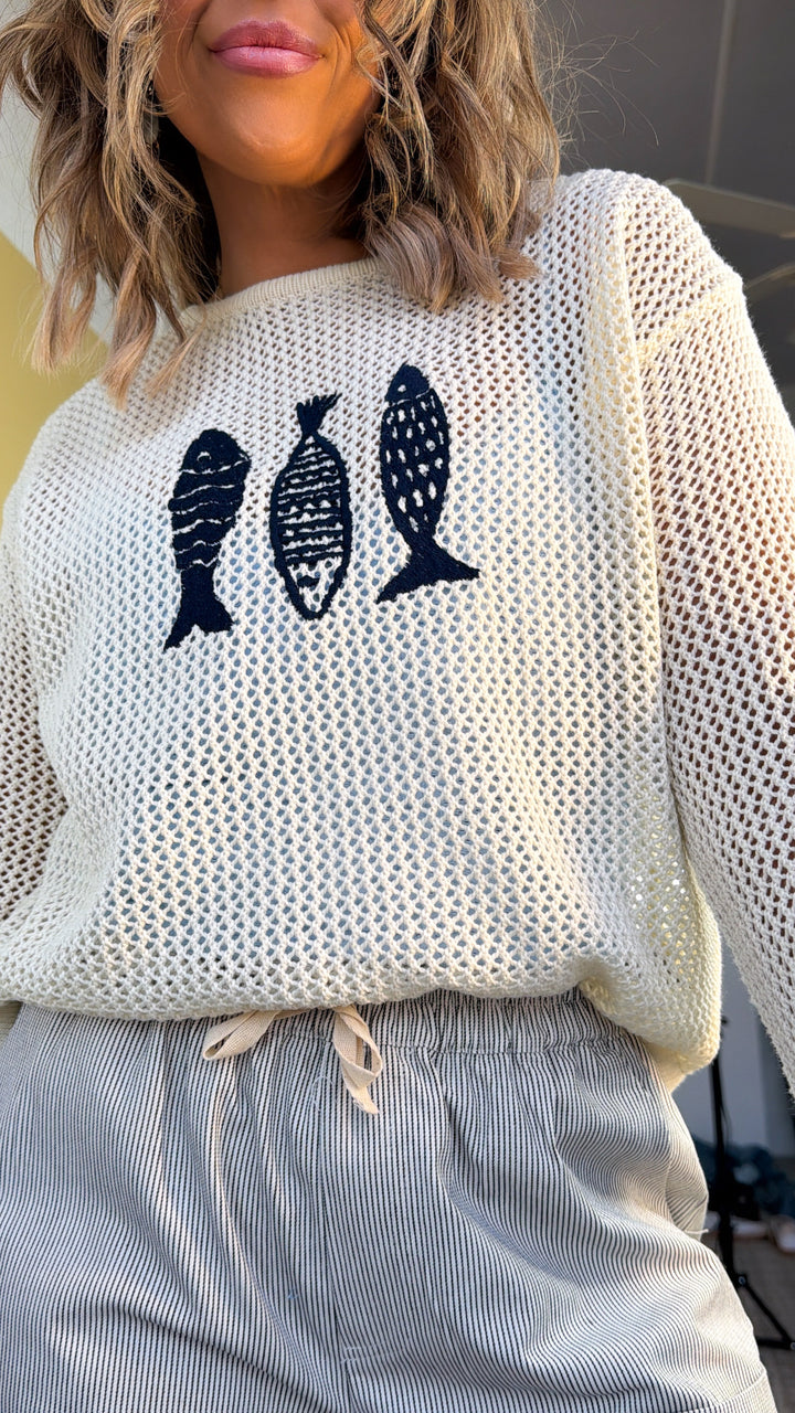 Gone Sailing Sweater, Natural/Navy