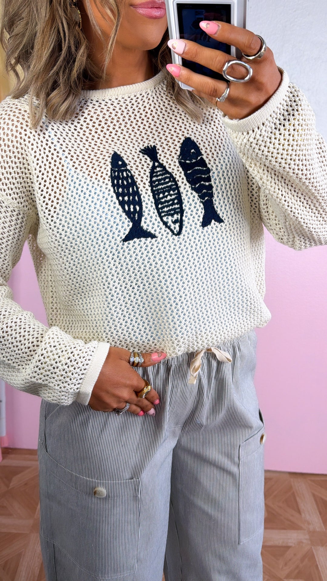 Gone Sailing Sweater, Natural/Navy