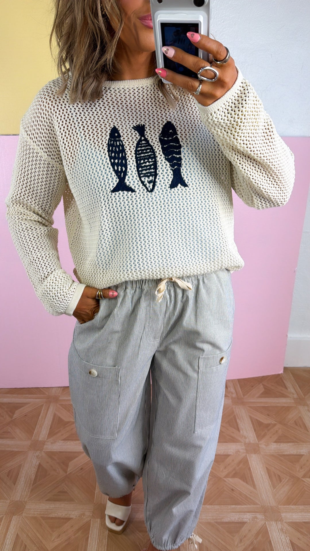 Gone Sailing Sweater, Natural/Navy