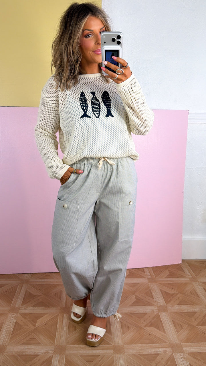 Gone Sailing Sweater, Natural/Navy