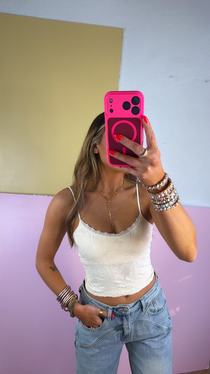 Double Layered Lace Trimmed Cami, Butter Cream