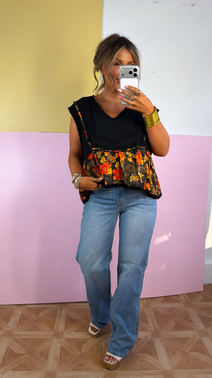 Bloomline Sleeveless Top, Black