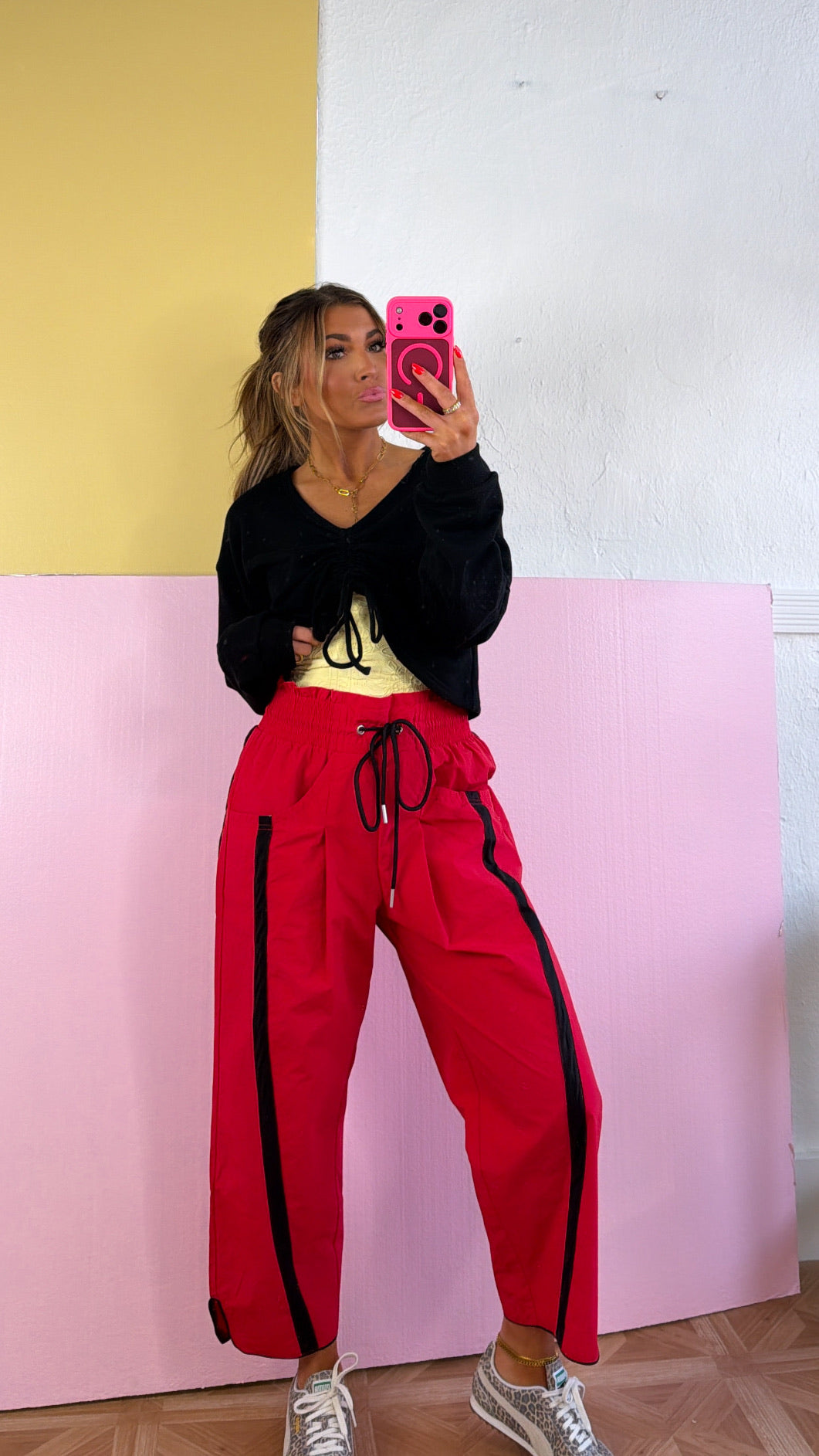 WindBreaker Contrasted Pant, Red/Black