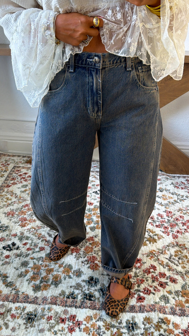 The Curve Barrel Jeans, Dark Denim