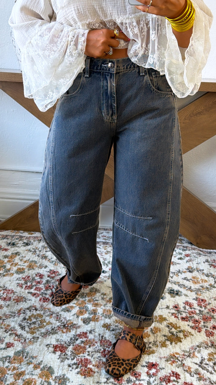 The Curve Barrel Jeans, Dark Denim