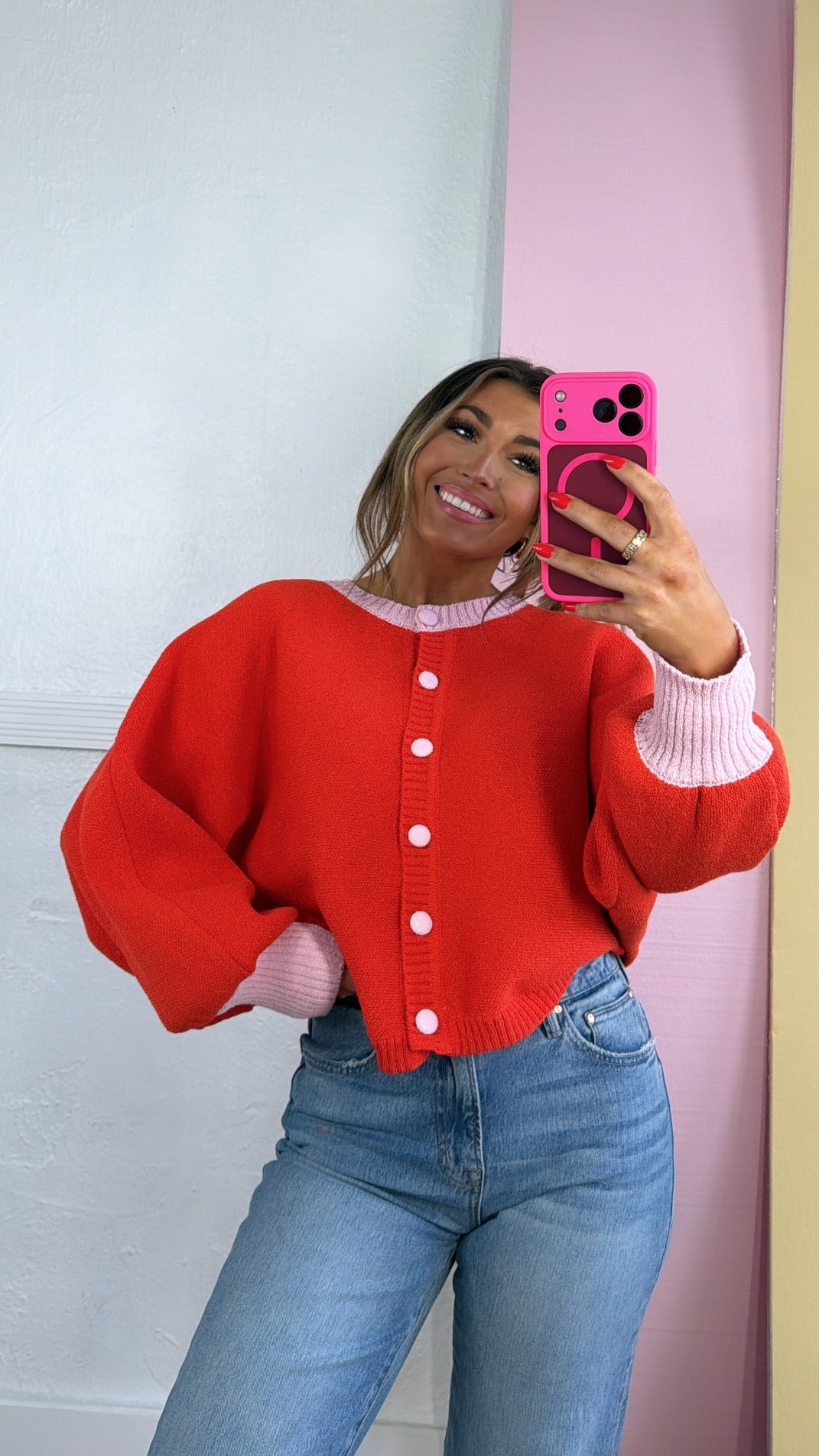 Golden Girl Cardigan, Orange/Pink