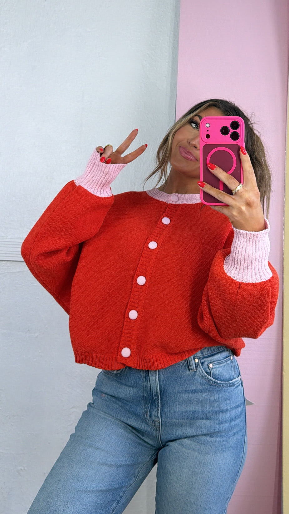 Golden Girl Cardigan, Orange/Pink