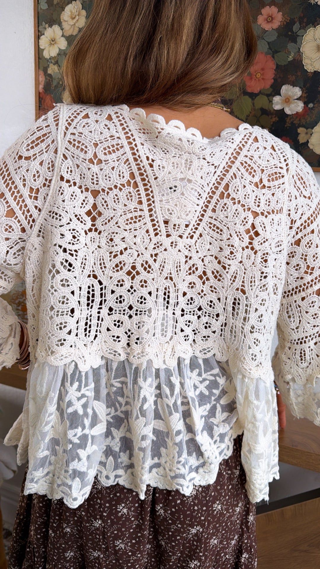 Clover Wind Crochet Cardigan Top, Natural
