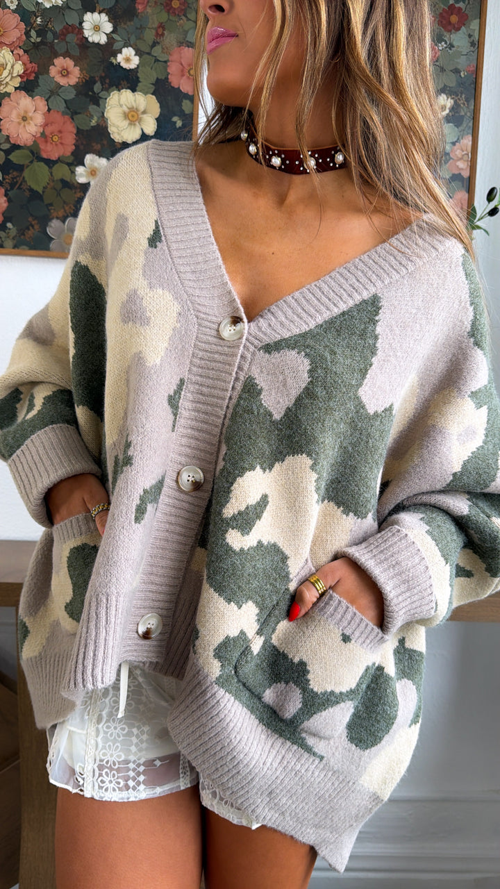 Camo Chill Cardigan, Taupe