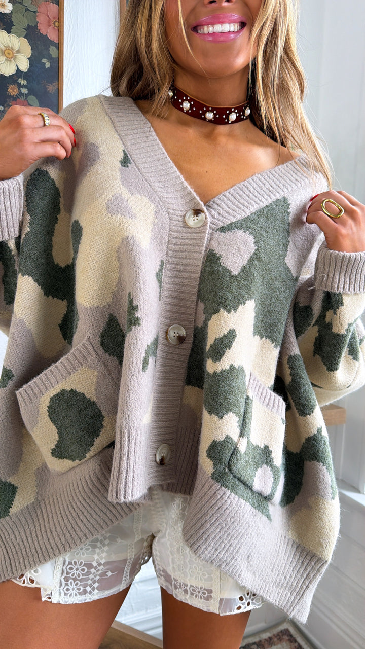 Camo Chill Cardigan, Taupe
