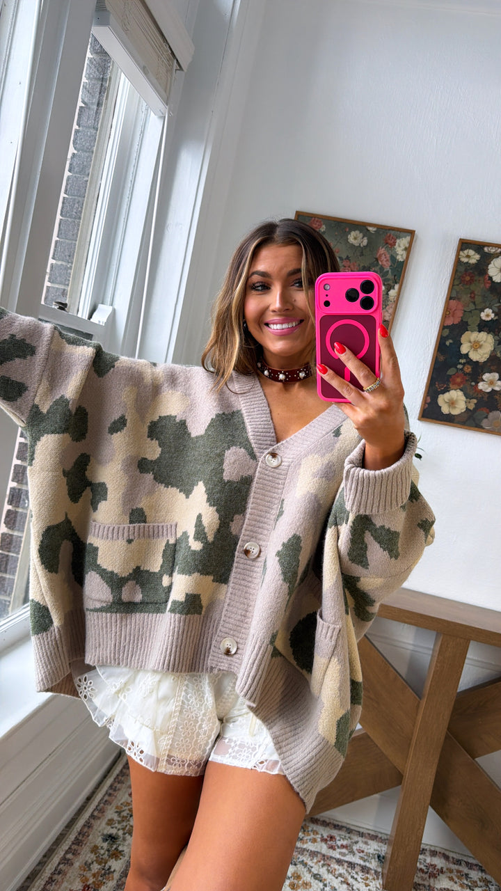 Camo Chill Cardigan, Taupe