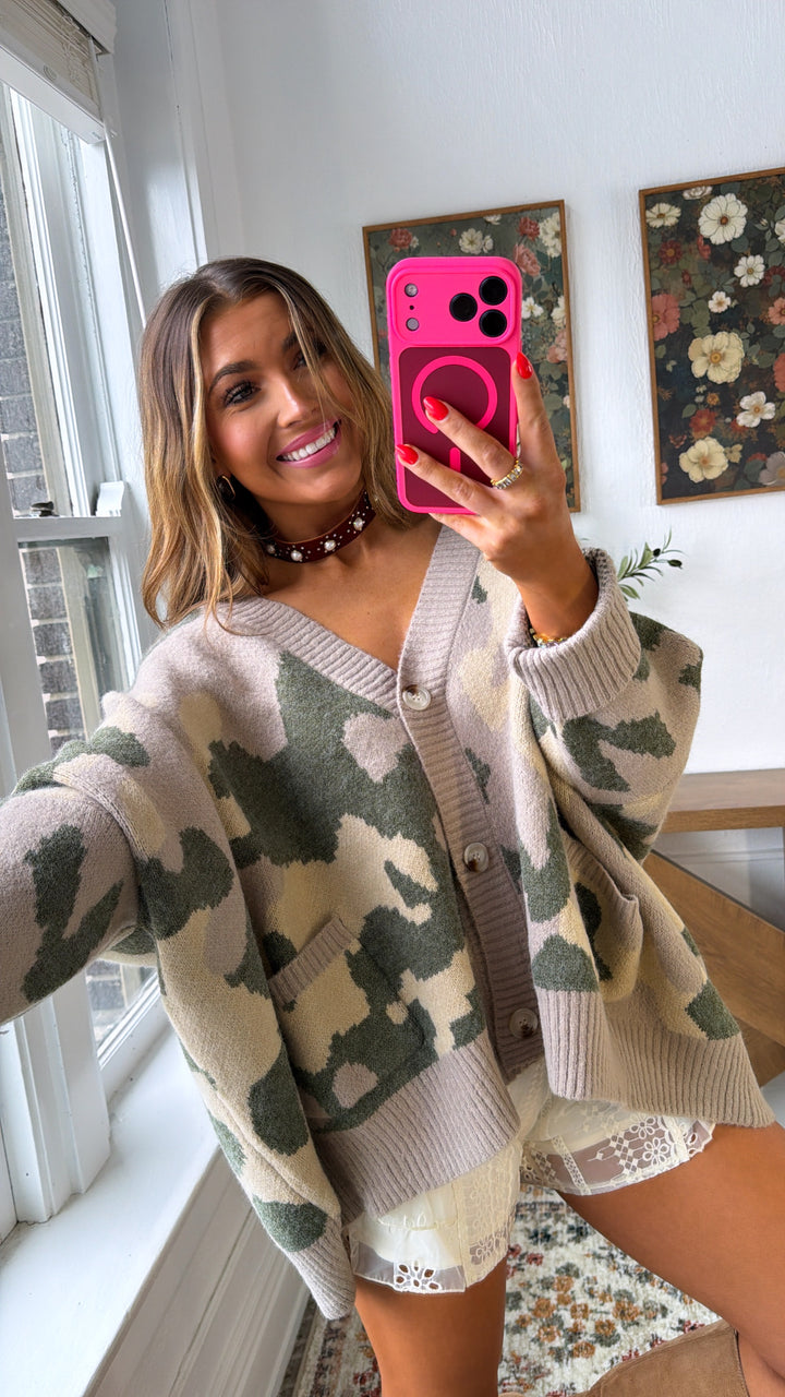 Camo Chill Cardigan, Taupe