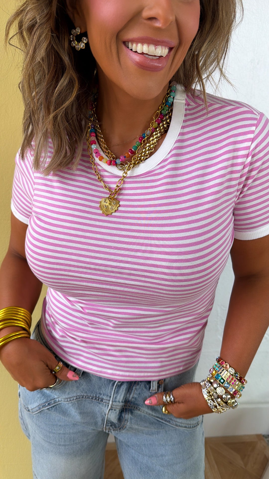 The Spring Striped Tee, Candy Pink