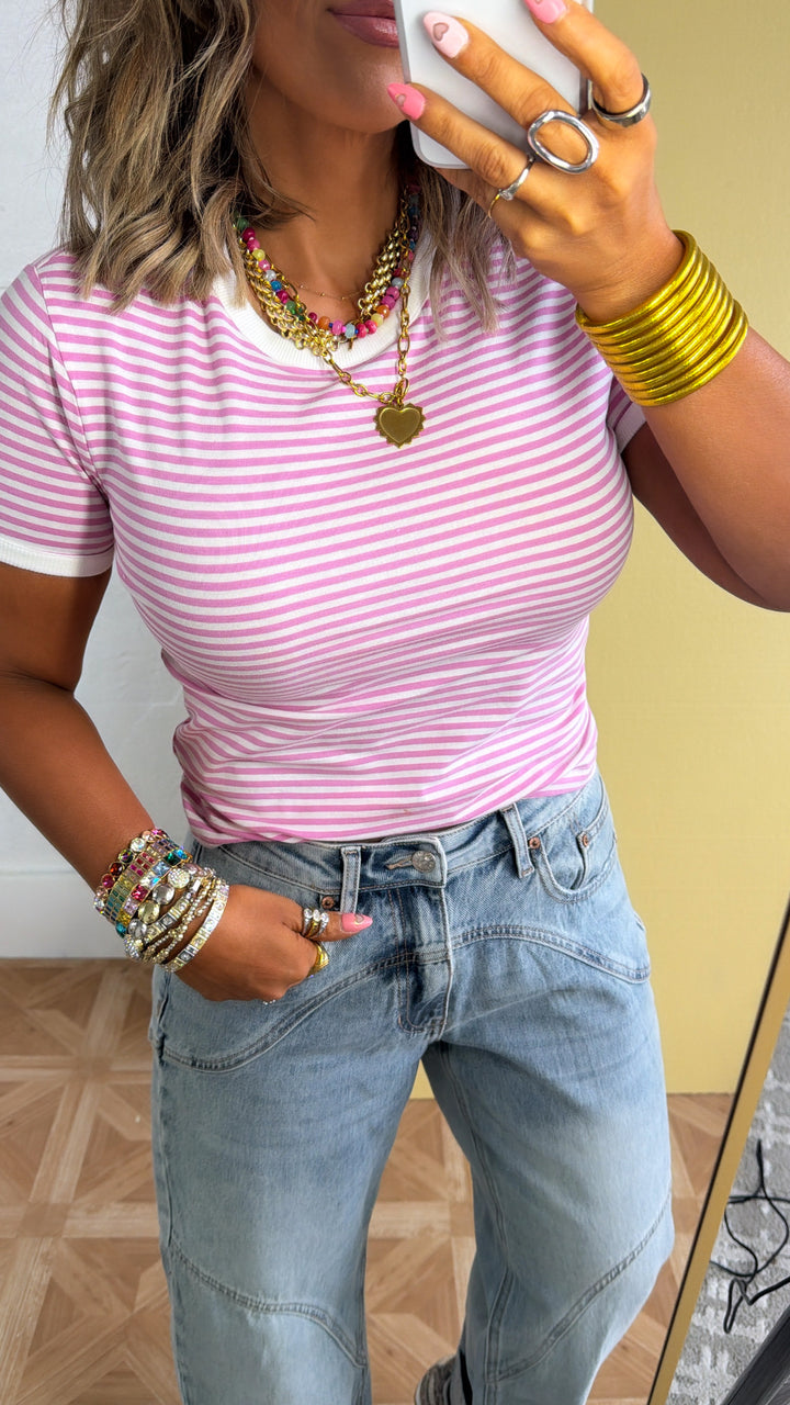 The Spring Striped Tee, Candy Pink