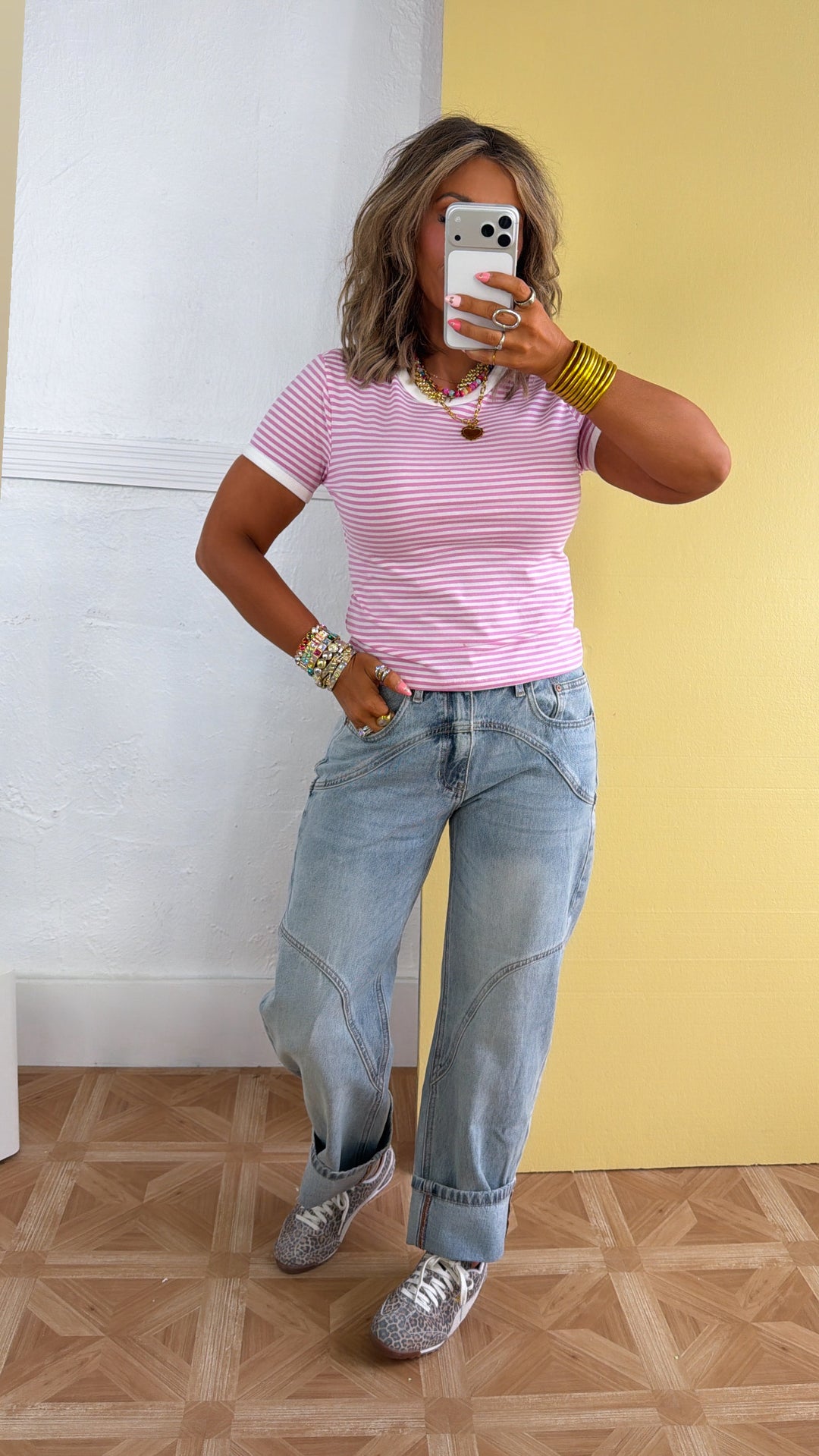 The Spring Striped Tee, Candy Pink